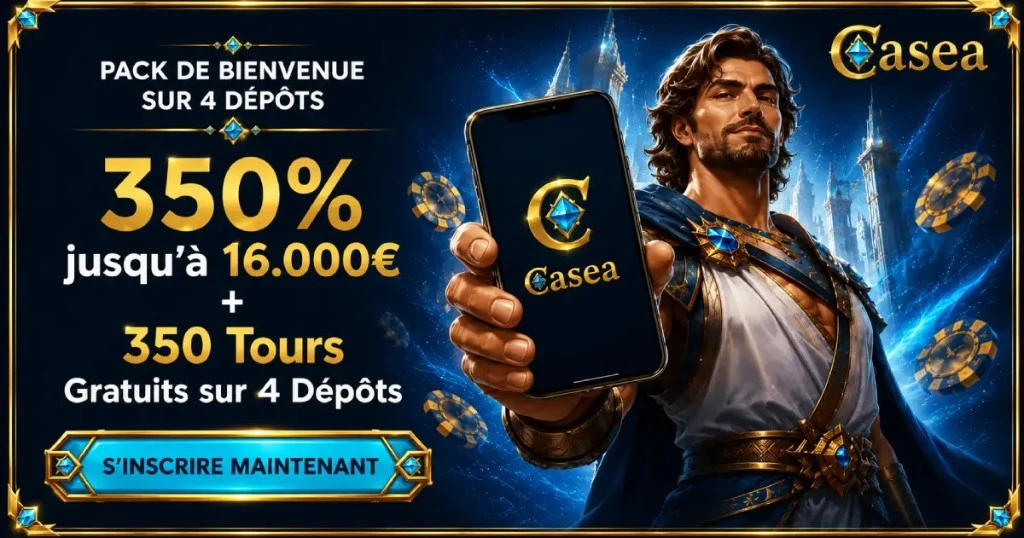 Casea Casino App : pack de bienvenue 350 % jusqu'à 16 000 € + 350 tours gratuits sur 4 dépôts